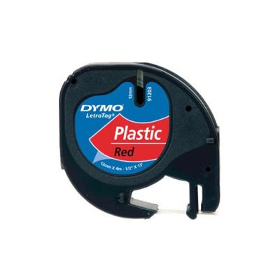 Originální páska pro Dymo 91203, S0721630, černý tisk/červený podklad, 4m, 12mm, LetraTag plastová páska
