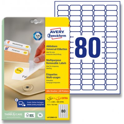 Avery Zweckform L4732REV-25 nepermanentní etikety 35,6 x 16,9 mm 2400 etiket bílé – Hledejceny.cz