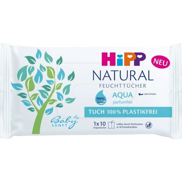 HiPP Babysanft Natural Aqua čisticí vlhčené ubrousky bez plastů pro děti 10  ks od 19 Kč - Heureka.cz