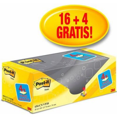 Bloček samolepicí 3M Post-it, 76x76 mm, žlutý, 16x100 lístků + 4 zdarma – Hledejceny.cz