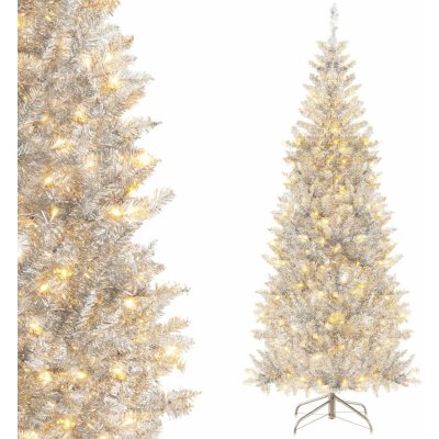 COSTWAY 180 cm tužka vánoční stromek pozlátko umělý vánoční stromek s teplými bílými LED světly a kovovým stojanem – Zboží Mobilmania