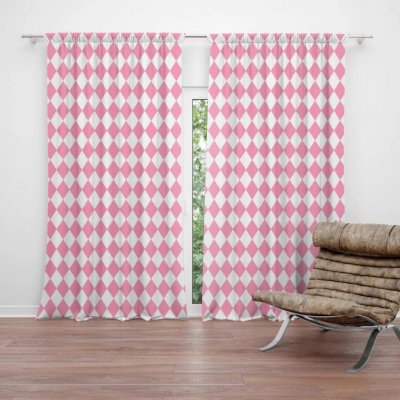 Sablio Závěs Růžovobílé kosočtverce: 2ks 140x250cm – Hledejceny.cz