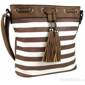 pruhovaná crossbody kabelka H0468 Hnědo-bílá