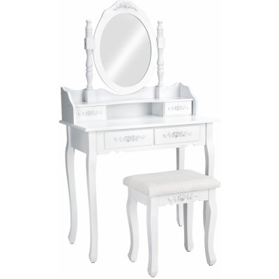 tectake 402072 kosmetický barok zrcadlo a stolička - bílý