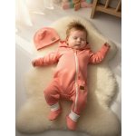 Kojenecký teplákový overal čepička capáčky Brumlík koral – Hledejceny.cz