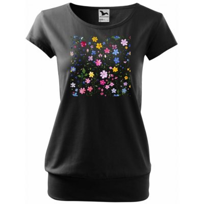 MALFINI Tričko City s potiskem jemné kytičky 01-černá – Sleviste.cz