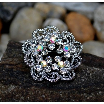 Brož květ broušené sklo stříbrná – Zboží Dáma