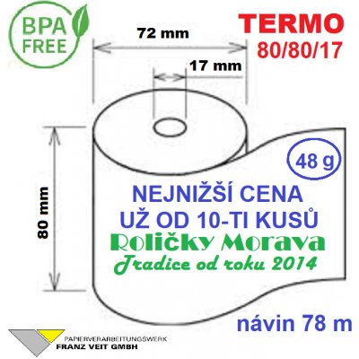 Termo kotouček 80/80/17 BPA 78m (80mm x 78m) Množství: 45 ks kotoučků v kartonu – Zboží Živě