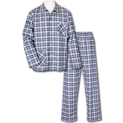Luiz Karel 53 pánské pyžamo dlouhé propínací plátno modré – Zboží Mobilmania
