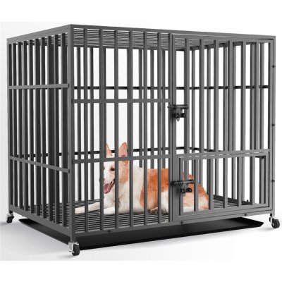 WISFOR XL klec pro psy se 3 dvířky Rolovací box pro psy se spodním tácem Drátěná klec pro přepravu psů Drátěná klec 107 x 77,5 x 94 cm