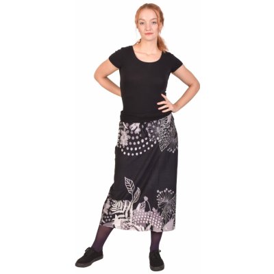 Sanu Babu dlouhá sukně s potiskem elastický pas šňůrka černá