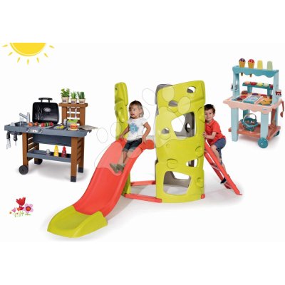 Set prolézačka Multiactivity Climbing Tower na šplhání se skluzavkou Smoby a zmrzlinářský vozík na tahání se zahradním grilem – Zboží Dáma