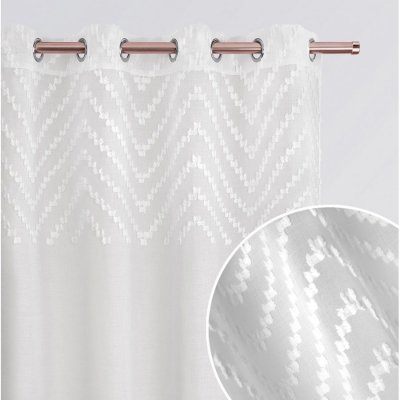 Záclona s cik-cak vzorem a zavěšením na kruhy Šírka 140 cm | Dĺžka 250 cm biela