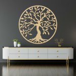 Dřevěný obraz na zeď strom života aj zlatej barve | ABSTRAKT 3559 PR0155 – Zboží Dáma