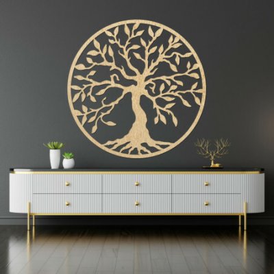 Dřevěný obraz na zeď strom života aj zlatej barve | ABSTRAKT 3559 PR0155 – Zboží Dáma