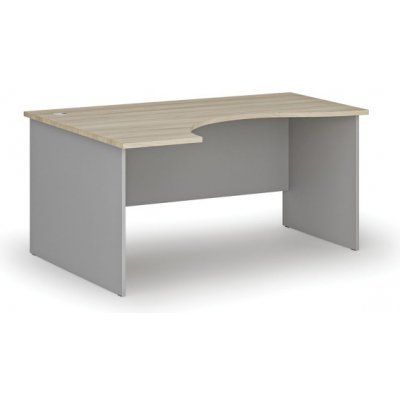 PRIMO GRAY Ergonomický kancelářský pracovní stůl, 1600 x 1200 mm, levý, šedá/dub přírodní
