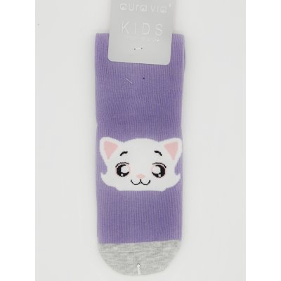 Aura.Via Dětské obrázkové ponožky kočicka fialová – Zboží Mobilmania