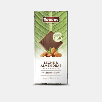 TORRAS MLÉČNÁ ČOKOLÁDA SE STEVIÍ A MANDLEMI BEZLEPKOVÁ 125 G – Hledejceny.cz