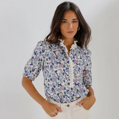 Mušelínová halenka s potiskem květin modrá/lila – Hledejceny.cz