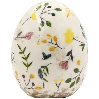 Béžové antik keramické vajíčko s květy Cavaillon - Ø 7*8 cm - Chic Antique – Hledejceny.cz