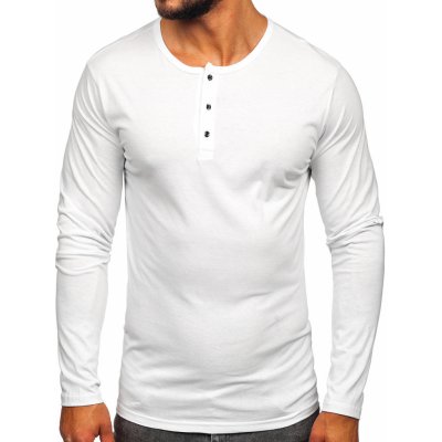 Bolf Bílé pánské tričko s dlouhým rukávem na knoflíky 1114