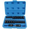 Klíč Zástrčné a nástrčné hlavice 1/4", 3/8" a 1/2” TORX a TORX-E, sada 25 ks - SATRA