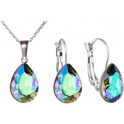 Swarovski Elements Pear stříbrná sada set souprava náušnice a přívěsek s řetízkem zelená slzička kapka 39352.5 Paradise Shine zeleno-růžová fialová duhová měňavá – Zboží Mobilmania