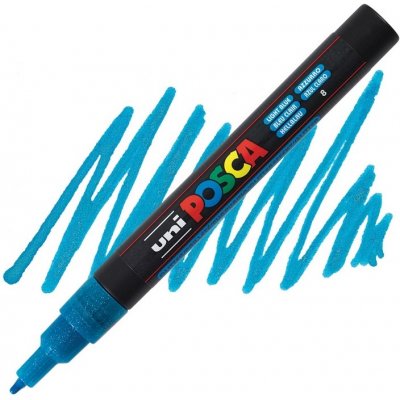 Uni Posca 3ML 0,9 1,3 mm třpytivý světle modrý – Zboží Mobilmania