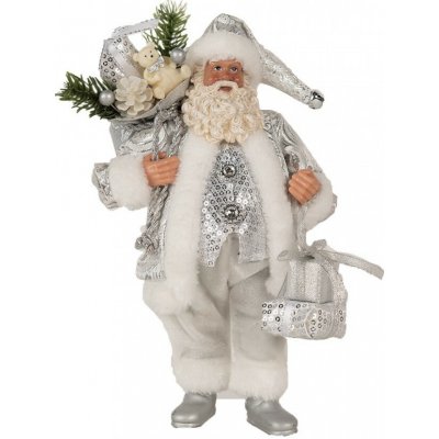 Clayre & Eef Dekorace Santa ve stříbrném obleku s pytlem dárků - 18*11*28 cm – Hledejceny.cz