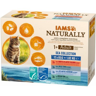 Iams Naturally Adult Cat Land & Sea Collection 12 x 85 g