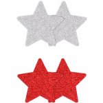 NS Novelties Pretty Pasties Glitter Stars Red Silver 2 Pairs – Zboží Dáma
