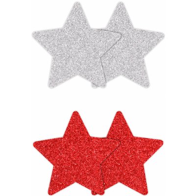 NS Novelties Pretty Pasties Glitter Stars Red Silver 2 Pairs – Zboží Dáma