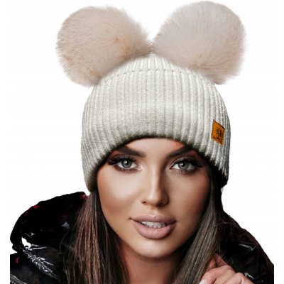 Fashionweek dámská zimní čepice se dvěma bambulkami WOOL2 Béžový – Hledejceny.cz