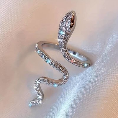 STYLE4 Nastavitelný hadí prsten s čirými kamínky – stříbrná bižuterie – Zboží Mobilmania