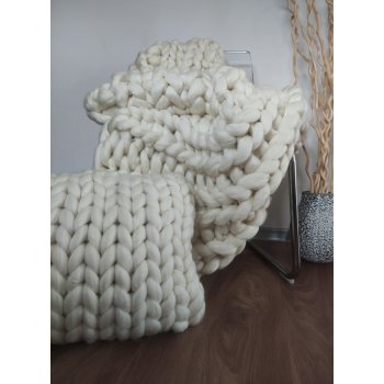 Homemade Gigantická deka z ovčí vlny Merino Ivory 90x140