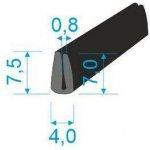 05381008 Pryžový profil tvaru "U", 7,5x4/0,8mm, 70°Sh, EPDM, -40°C/+100°C, černý | Zboží Auto