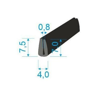 05381008 Pryžový profil tvaru "U", 7,5x4/0,8mm, 70°Sh, EPDM, -40°C/+100°C, černý | Zboží Auto