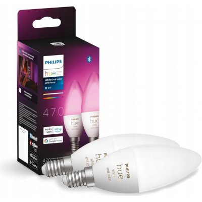 Philips Hue White and Color Ambiance Bluetooth LED žárovka E14 set 2ks 8719514356719 2x4W 2x470lm 2000-6500K RGB – Zboží Živě