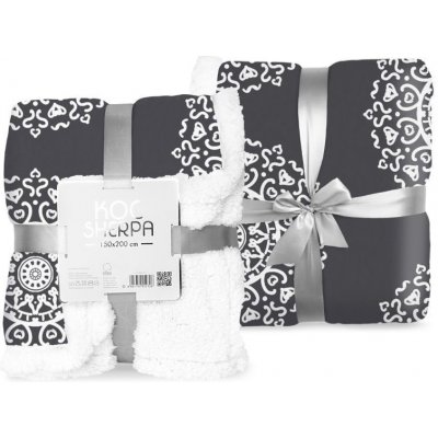 FARO Fleece deka s beránkem ornamenty černá – Zboží Mobilmania