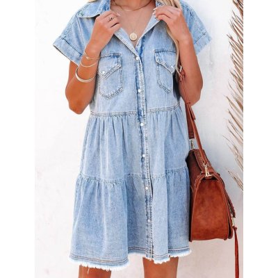 OMG dámské džínové šaty s knoflíky Motala modrá – Zboží Mobilmania