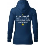 Elektrikář hlavní jistič Nápis na zádech mikina dámská Cape s kapucí Půlnoční modrá – Sleviste.cz