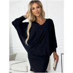 Numoco Netopýří šaty s výstřihem černé se třpytkami – Zboží Dáma