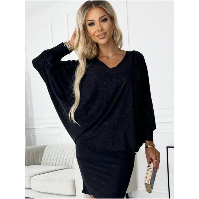 Numoco Netopýří šaty s výstřihem černé se třpytkami – Zboží Dáma