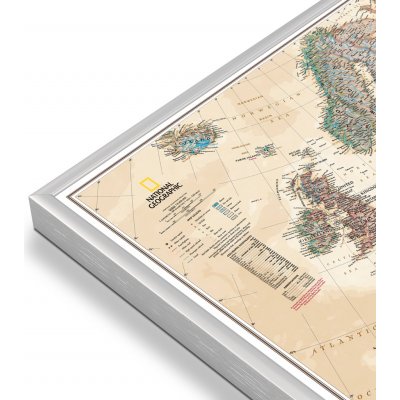 National Geographic Evropa - nástěnná mapa Executive 118 x 92 cm Varianta: mapa v hliníkovém rámu, Provedení: stříbrný rám – Sleviste.cz
