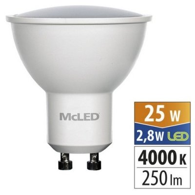 McLED LED žárovka GU10 2,8W 25W neutrální bílá 4000K , reflektor 110°