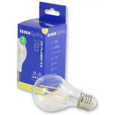 LED žárovka Tesla LED žárovka FILAMENT RETRO BULB, E27, 9W, 230V, 1055lm, 2700K teplá bílá, 360st,čirá BL270927-2 – Zboží Mobilmania