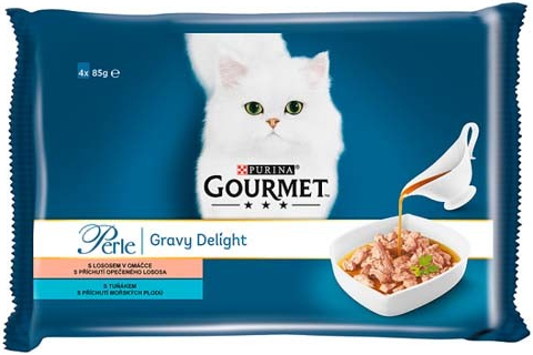 Gourmet Perle Gravy Delight s lososem & tuňákem v omáčce 4 x 85 g