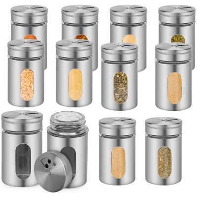 Jiubiaz kořenek Shaker Spice Storage 80 ml skleněné dózy na koření s průzorem a 3cestným regulátorem koření pro skladování koření a čajových bylinek 12 ks – Zboží Mobilmania