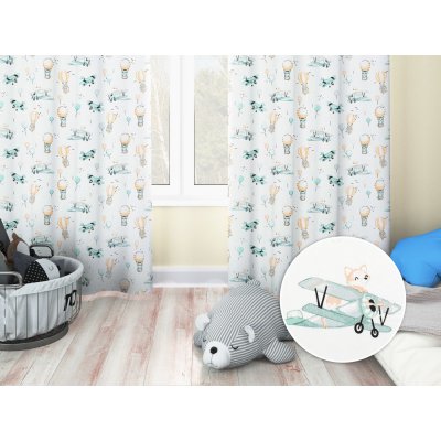 Biante Dětský bavlněný závěs Sandra SA-457 Lišky v letadýlkách na bílém 150x180 cm – Sleviste.cz