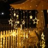 Vánoční osvětlení ROSNEK 3M LED hvězda měsíc solární světlo opona 8 světelných režimů venkovní vodotěsné pohádkové světla zahradní strana Deco teplá bílá